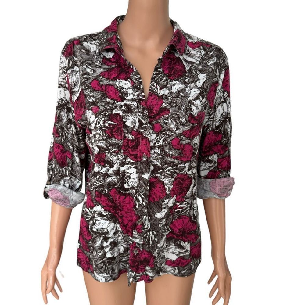 Rock & Republic Floral Long Sleeve Front Pocket Button Down Blouse Size M
